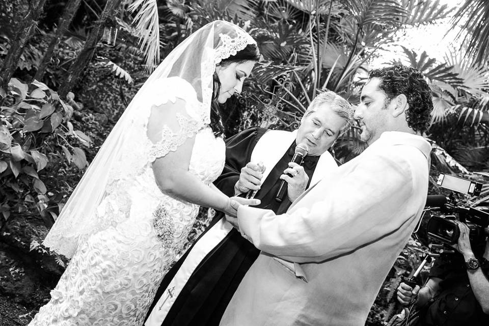 Groom kisses his bride's hand