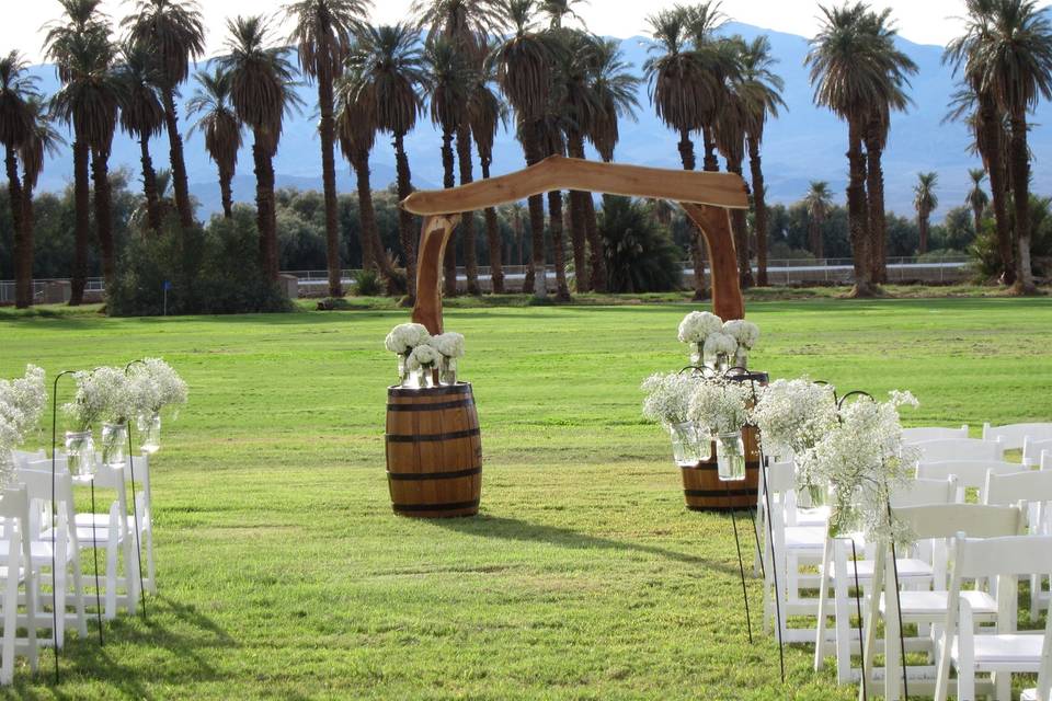 Outdoor wedding ceremony setting