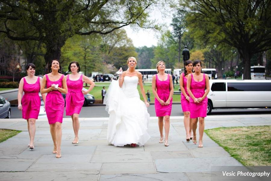 Bride with her bridesmaids