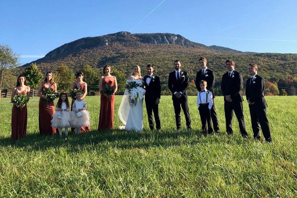 Bridal Party with Mountain