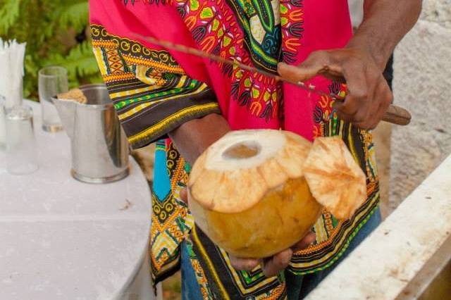 Rustic island inspired cocktail party with jelly coconut man