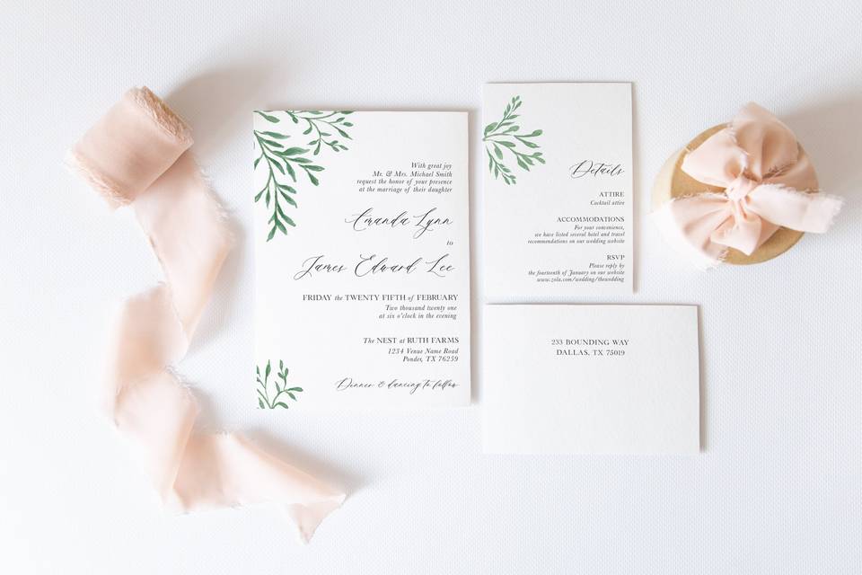 Greenery invitation suite