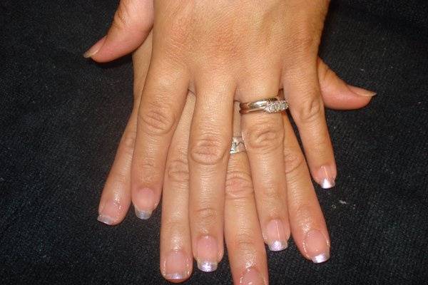 Sparkle White on tips of natural nails.