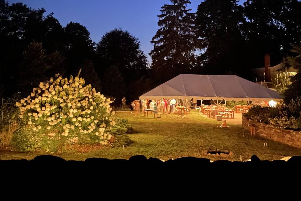 Tent on the patio at night