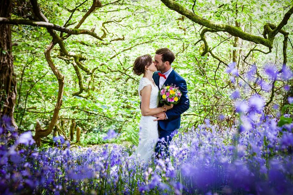 Couple portrait in woodland