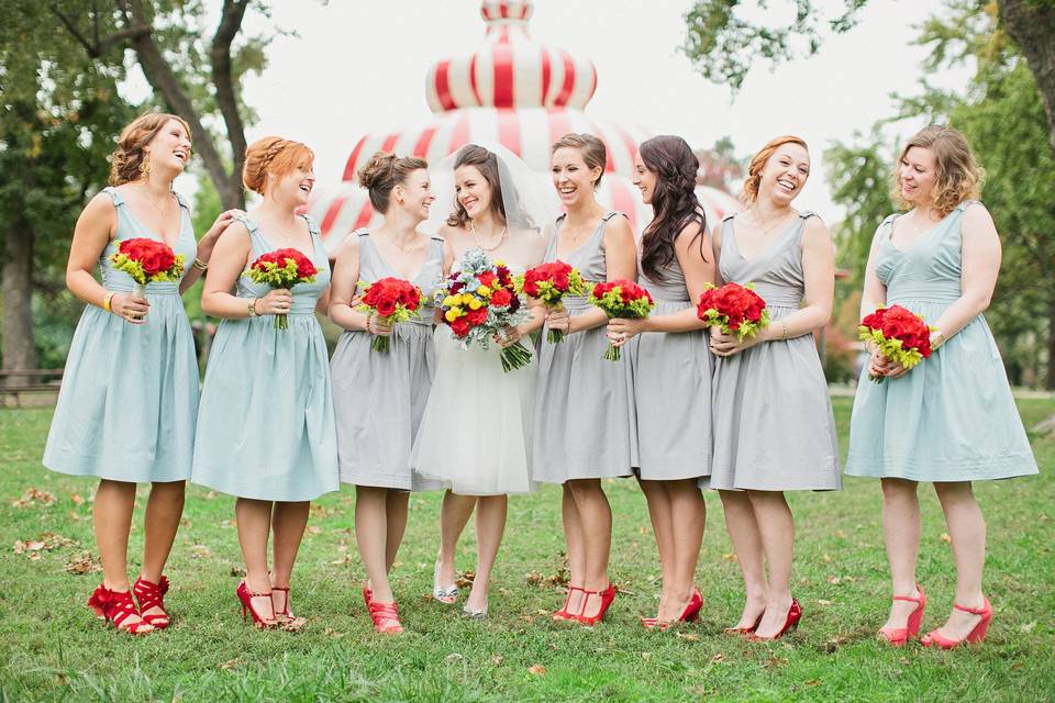 The bride with her bridesmaids