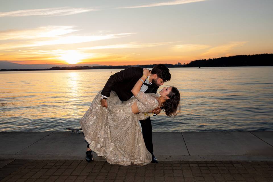 Bride and groom sunset.