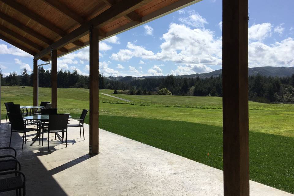 The patio outside the Cypress room overlooks the valley