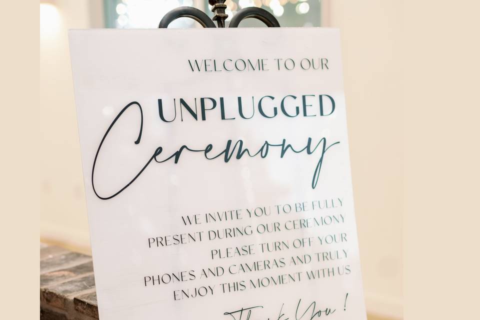 Unplugged wedding acrylic sign