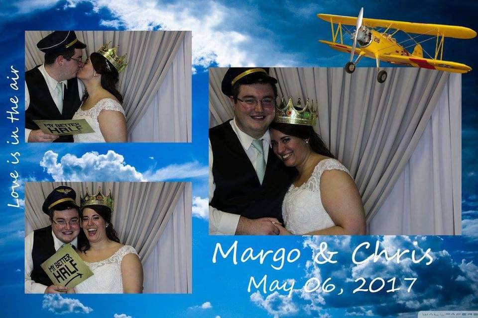 Newlyweds wearing a hat and crown