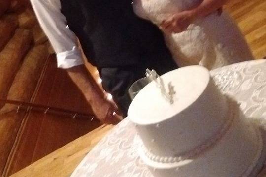 Couple with their wedding cake