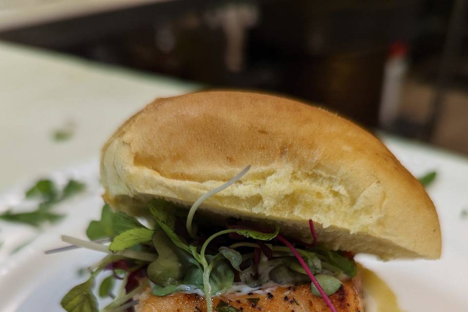 Salmon and microgreens slider