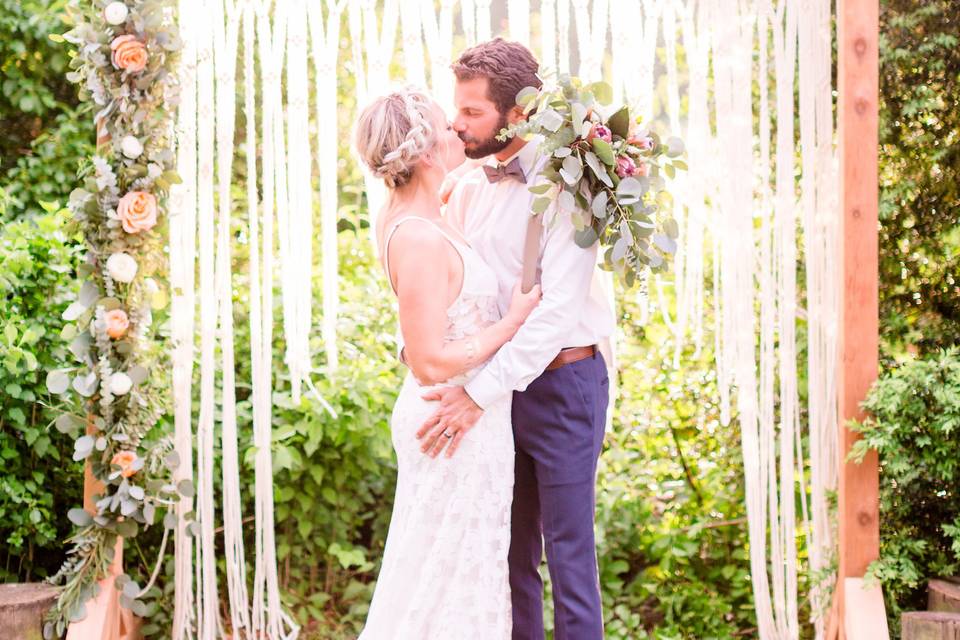 Floral garland, cedar arch