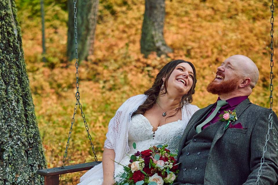 Bride and Groom on a Swing