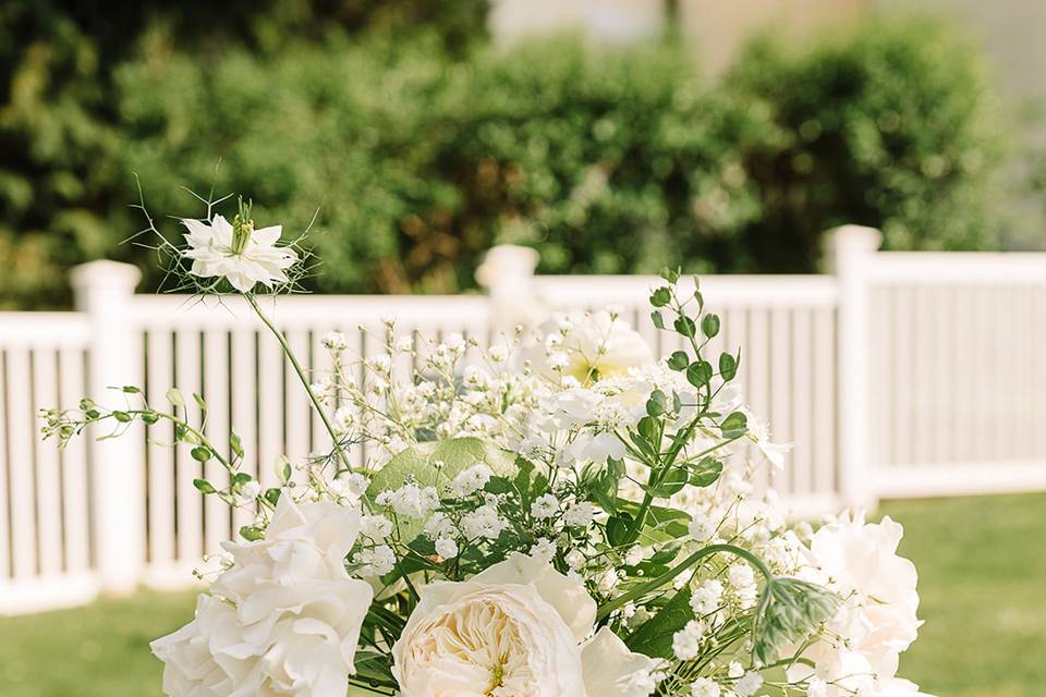 White and greenery centerpiece