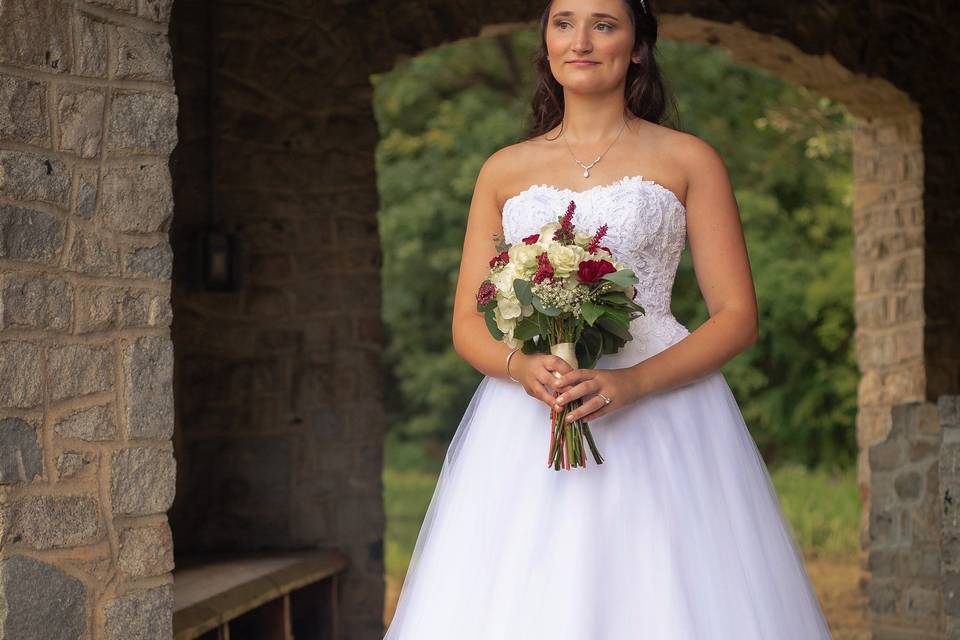 Bride with ivory and burgundy