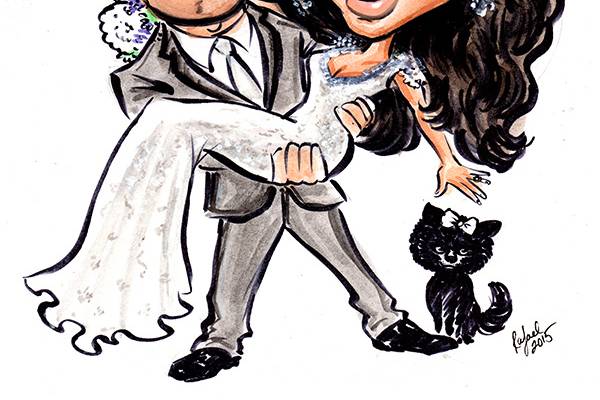 Bride and groom caricature