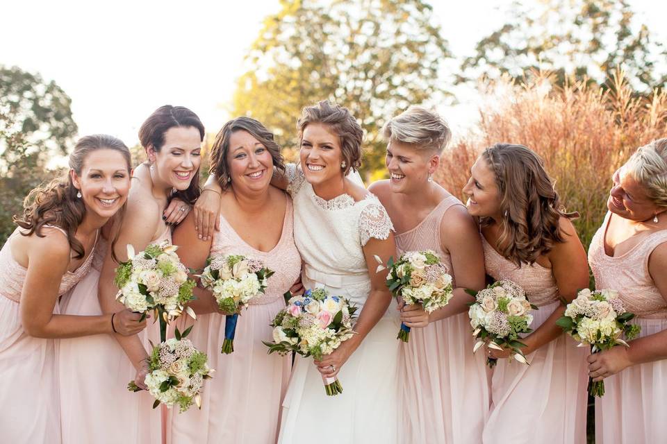 Smiling wedding party
