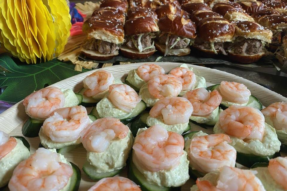 Shrimp Canapes & Aloha Sliders