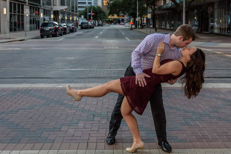 engagement photo in downtown Houston