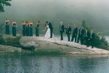 Couple with their bridal attendants