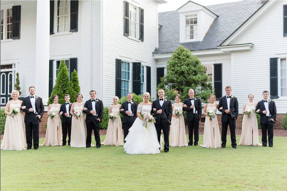 Newlyweds, bridesmaids and groomsmen