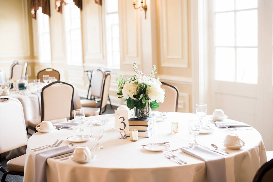 Table set-up with flower centerpiece