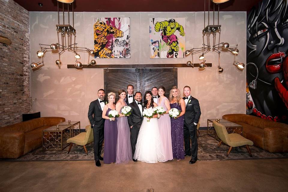 The wedding party in purple