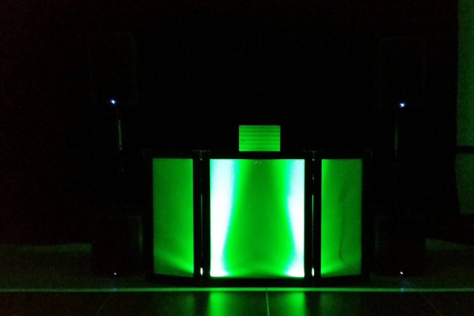 Custom DJ booth with led lighting.