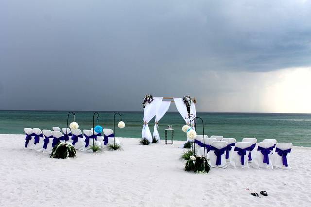 Beach wedding ceremony setting