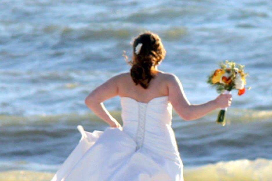 The bride holding a bouquet