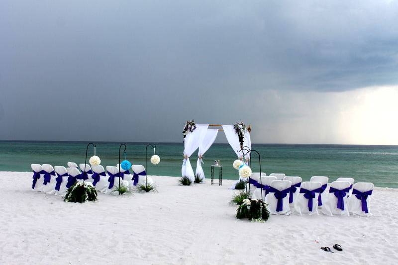 Beach wedding ceremony setting