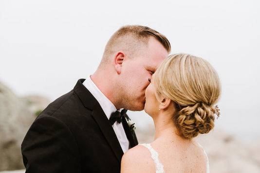 Newlyweds kissing