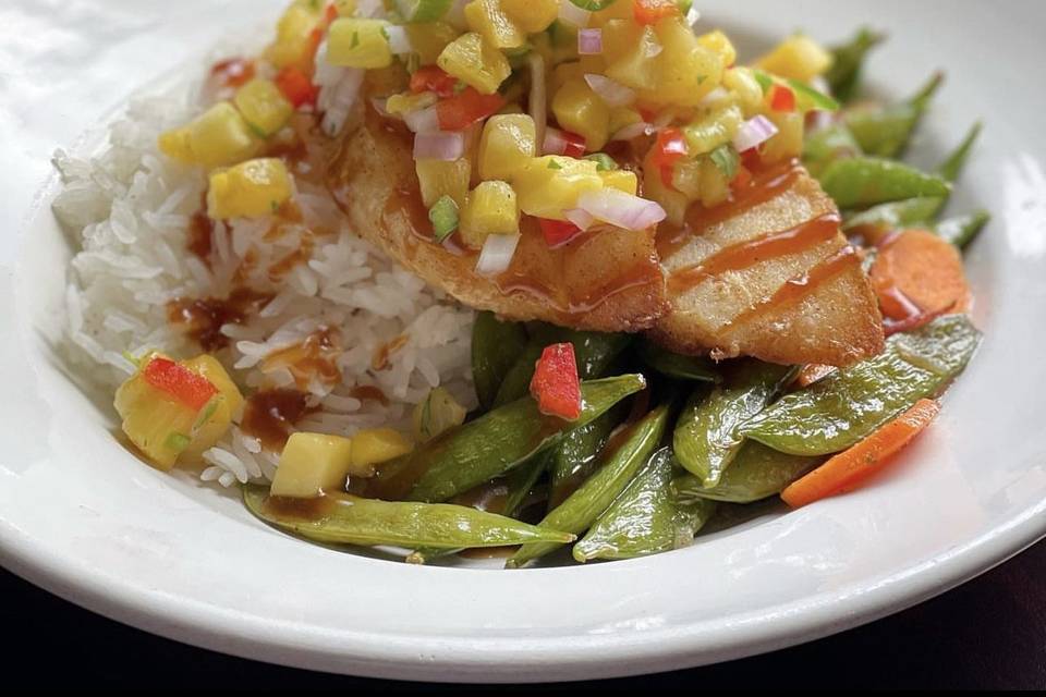 Teriyaki cod with mango salsa