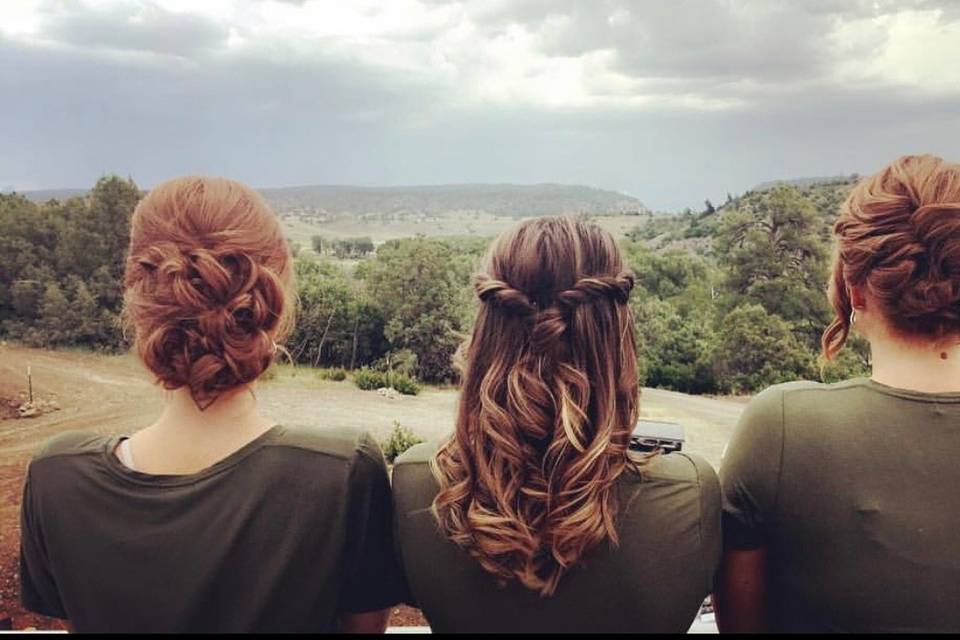 Curled hair for bride and bridesmaids