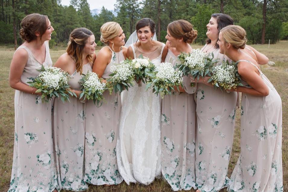 Bridal party with romantic updos