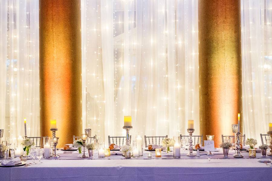 Long table setup with centerpiece