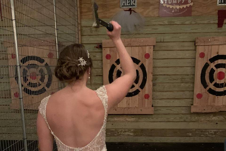 Bride Throwing Hatchet