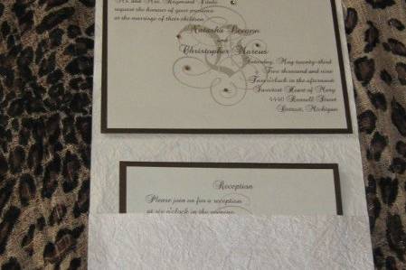 Natasha chose an ivory crinkle paper from India for her tri-fold invitations with bronze and ivory shimmer papers..
