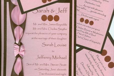 Showcases your fun and imaginative side! This ribbon comes in several different choices of color combinations.  You can mix and match the ribbons and papers. Adds your personality to the wedding! Great for shower invites.