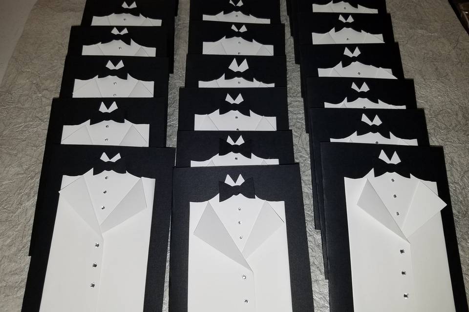 Tuxedo invites with black velvet backing