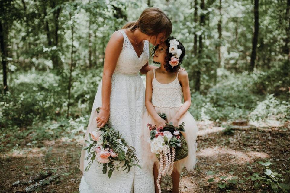 Bouquet with flower crown and basket