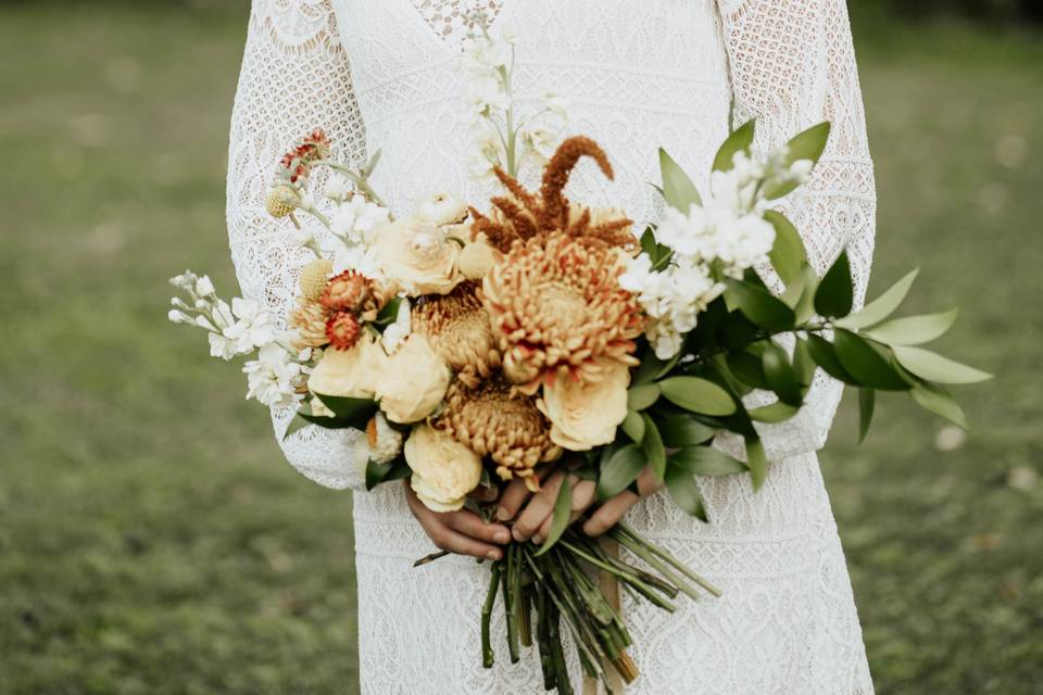 Anemones and peonies bouquet