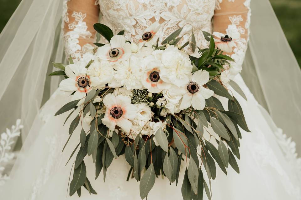 Anemones and peonies bouquet