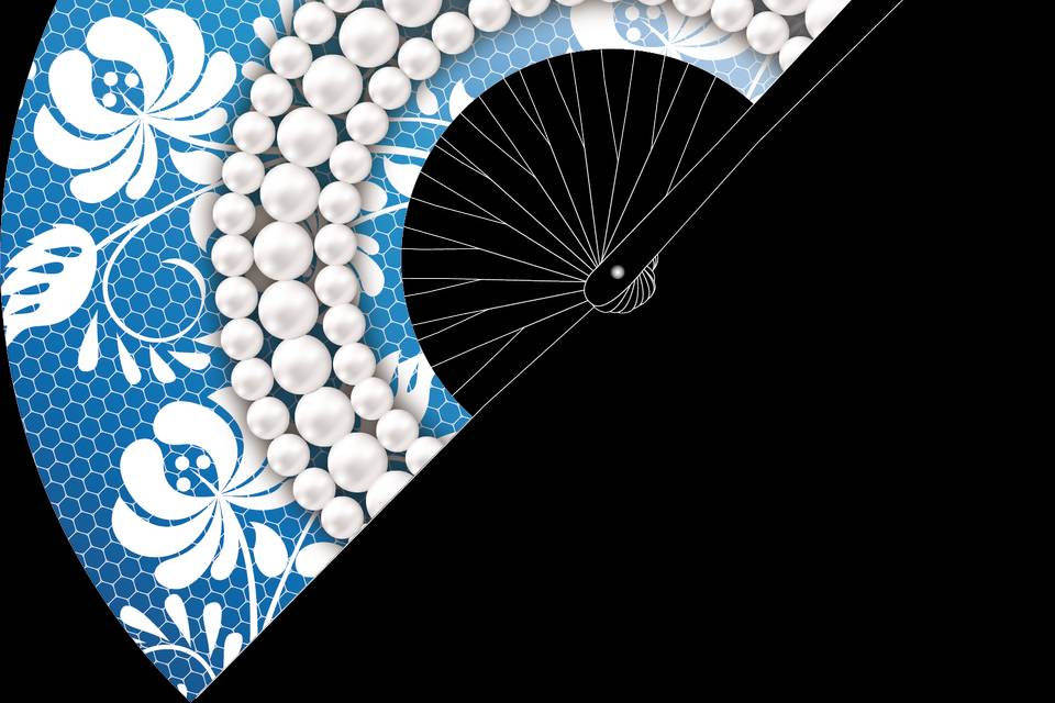 Pearls & lace fan - blue