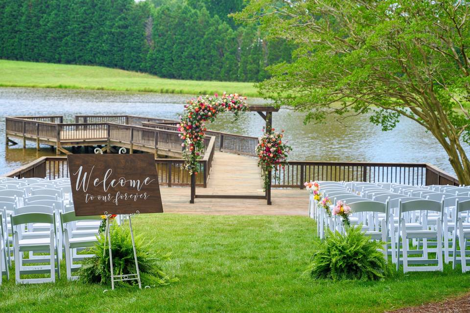 Spring wedding by lake