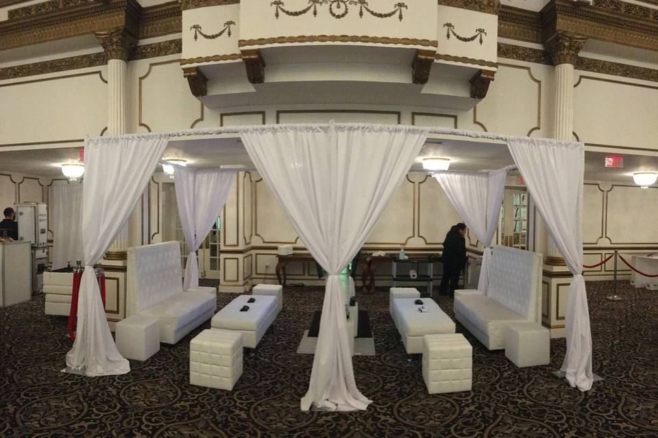 Pipe and Drape.  Lounge Decor