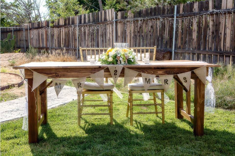 Sweetheart table made from re-purposed wood