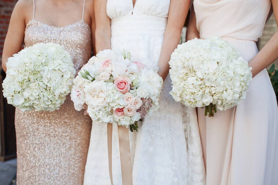 Bridal Party Flowers for an elegant Blush and white wedding.