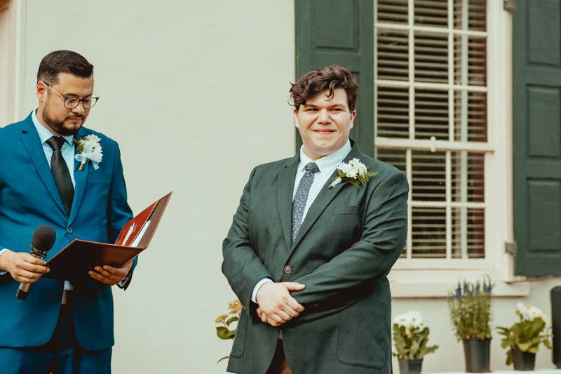 Groom sees bride down aisle